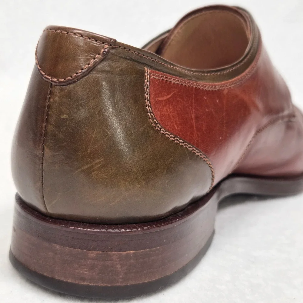 Vtg Bally Monk Strap Shoes Mens 44 Brown Two Tone Leather Cap‎ Toe Made in Italy